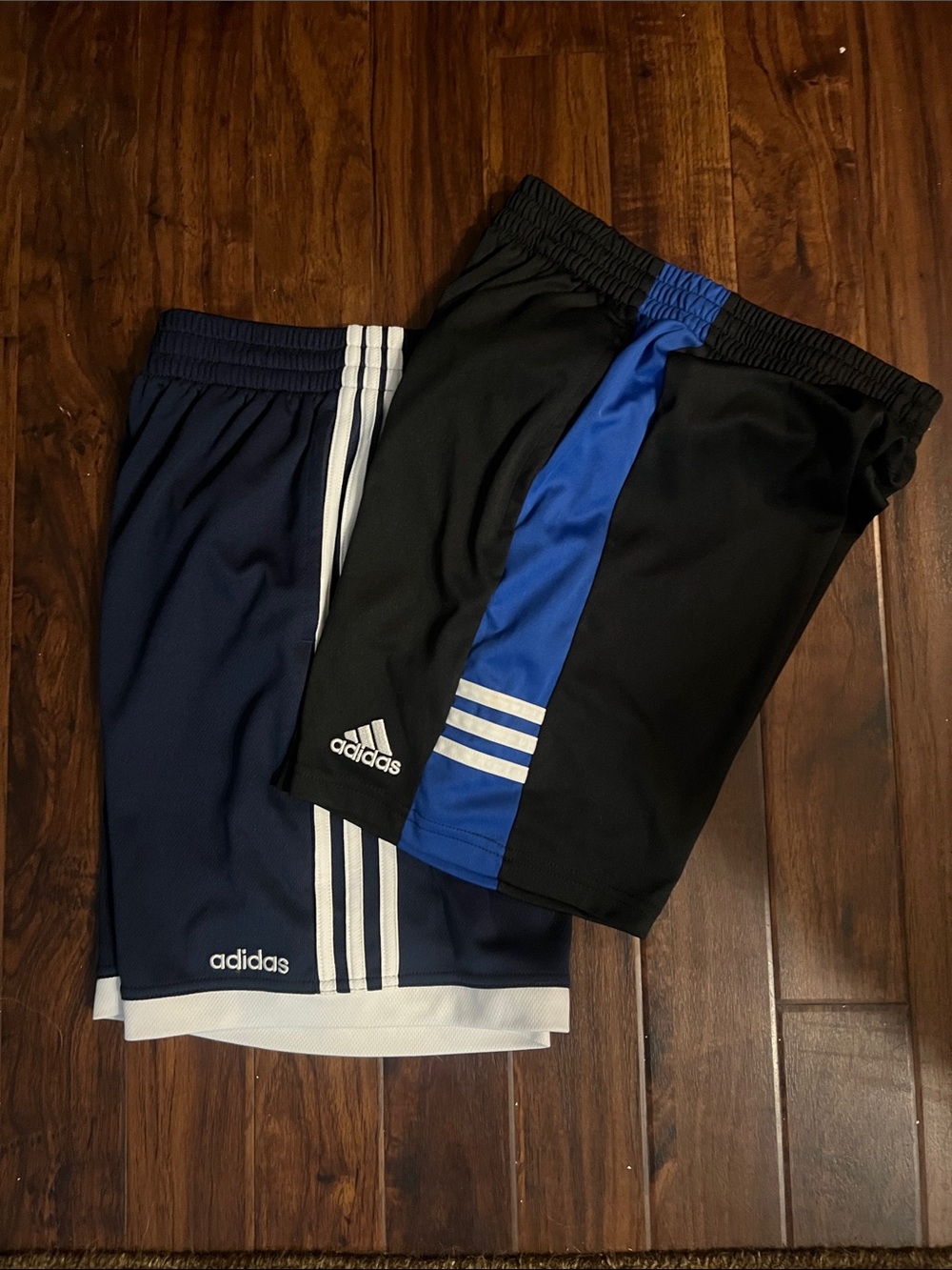adidas Kids Navy and Black Athletic Shorts with Blue Stripe